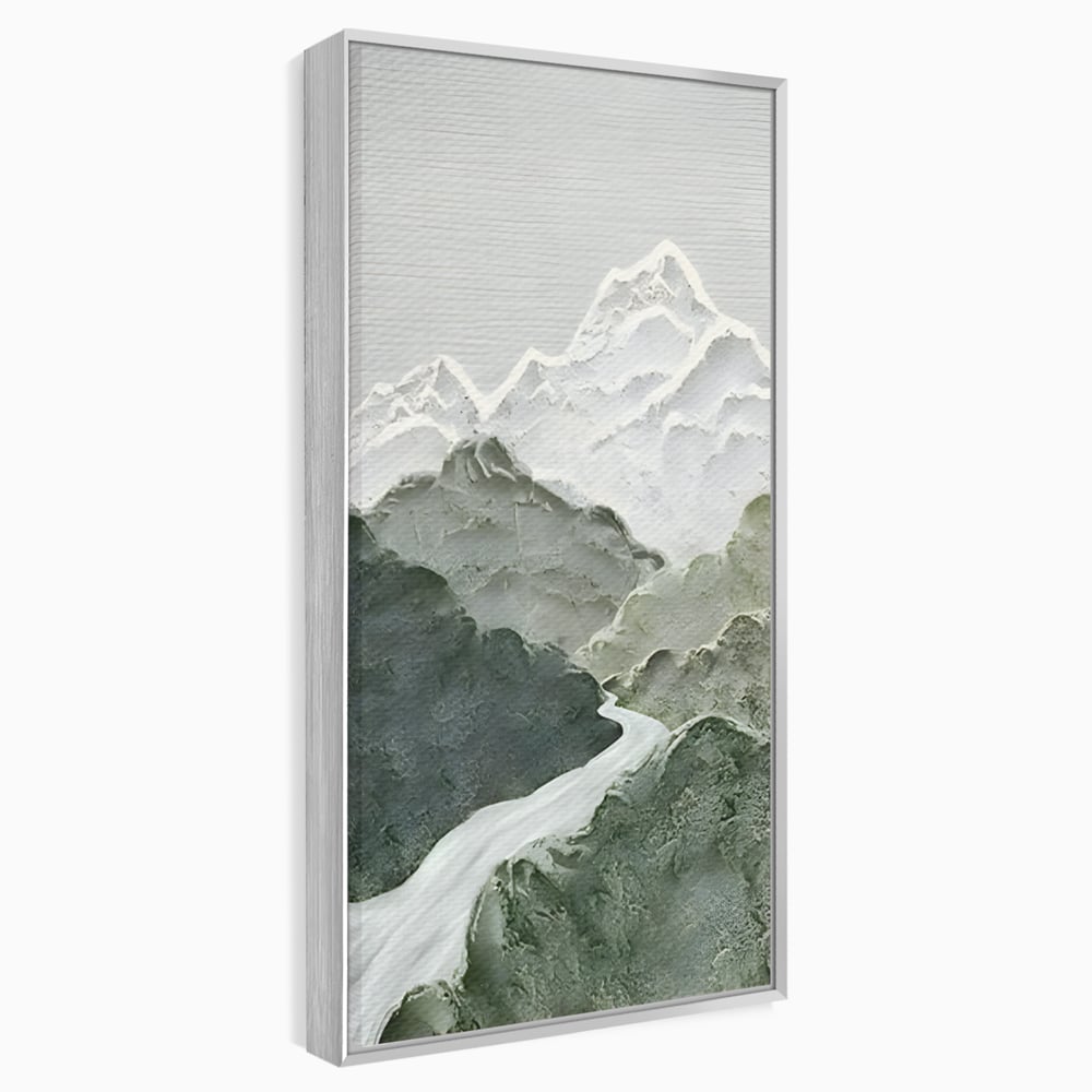 Tablou canvas cu tablou canvas cu munti in relief, in rama de aluminiu argintiu